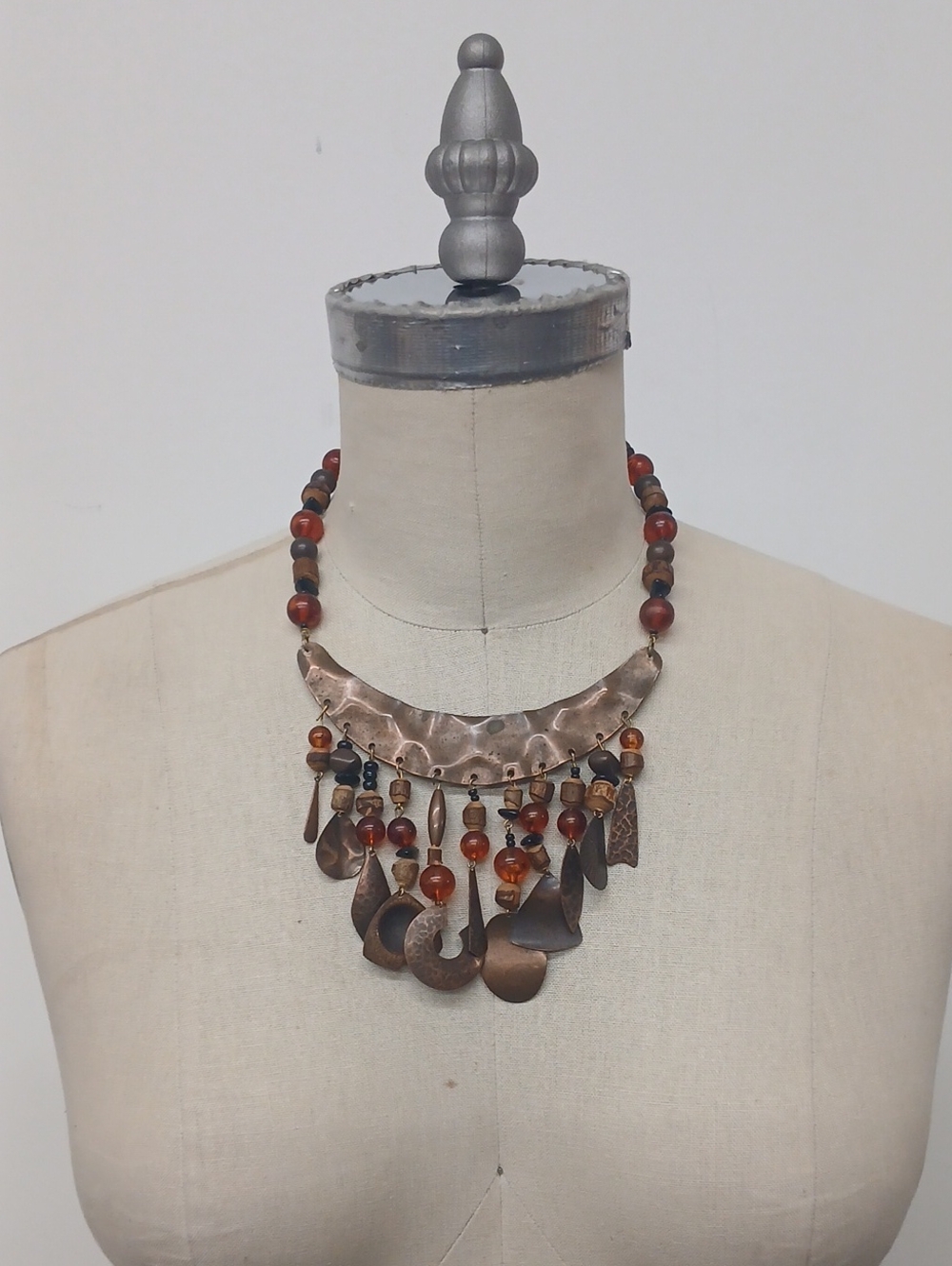 Vintage Boho Amber Acrylic and Bronze tone Statement Necklace - Women Jewelry